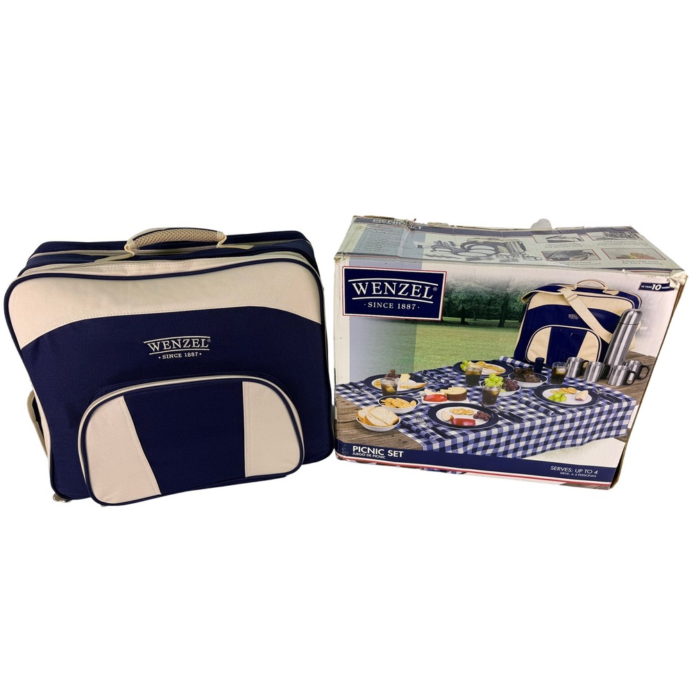 Wenzel Picnic Set Silverware Thermos Plates Outdoor Camping 4 Person Dining Kit
